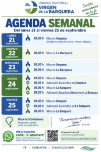 Lee más sobre el artículo Agenda semanal -Del lunes 21 al viernes 25 de septiembre