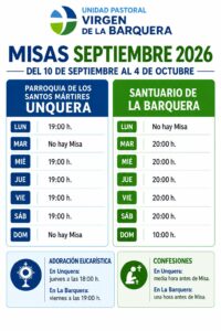 Lee más sobre el artículo Horarios misas diarias- del 10 de septiembre al 4 de octubre
