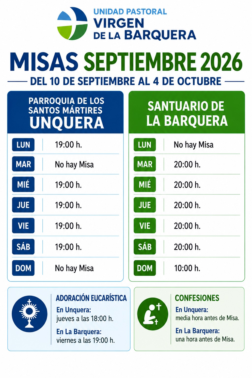 En este momento estás viendo Horarios misas diarias- del 10 de septiembre al 4 de octubre