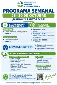 Lee más sobre el artículo Programa semanal del 26 al 30 de octubre